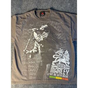 Zion Rootswear Tee Shirt Mens 2X brown Bob Marley Hit Me With Music Short Sleeve